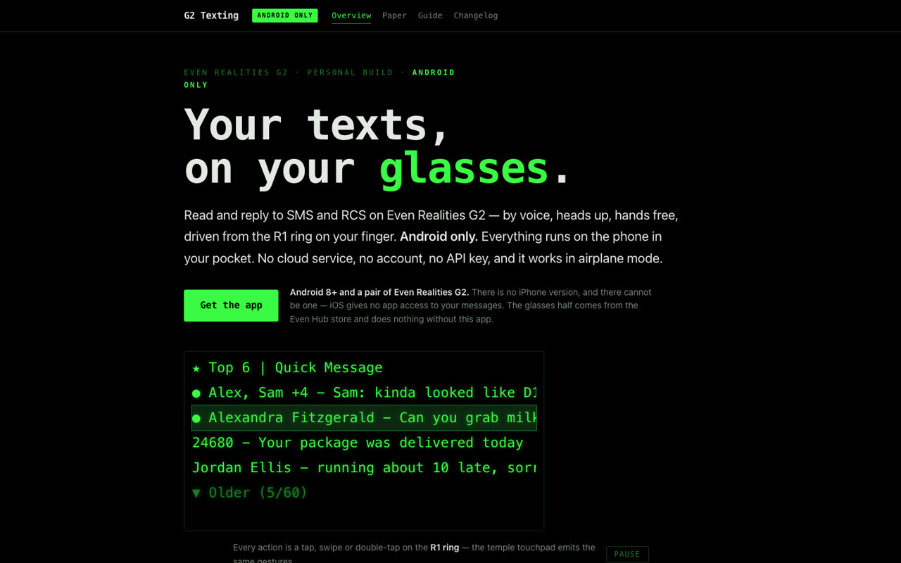 G2 Texting: your texts, on your glasses
